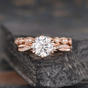 1.50 CT Round Cut Moissanite Bridal Ring Set Solitaire Milgrain Style Mapple Gems